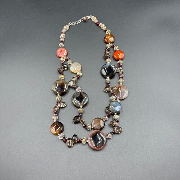 Boho Gemstone Necklace Silver Tone Beaded Chain Jewelry - Picture 1 of 4